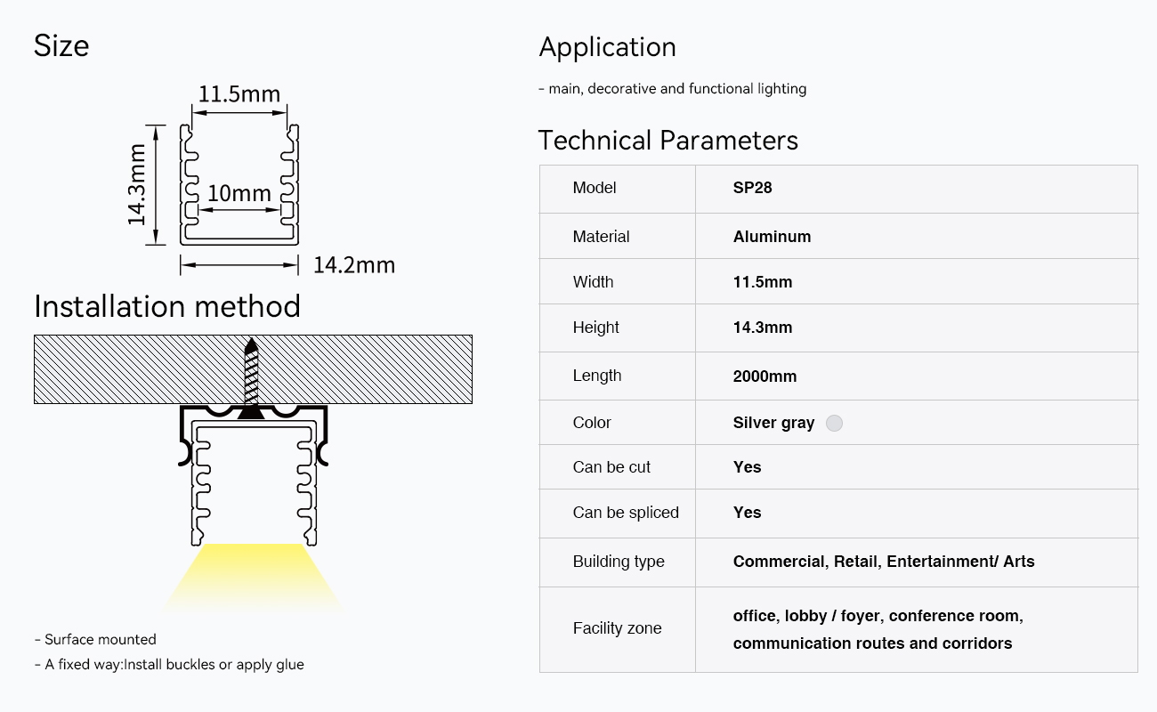 نمایه LED L2000×14.2×14.3mm - SP28-کانال LED توکار--09