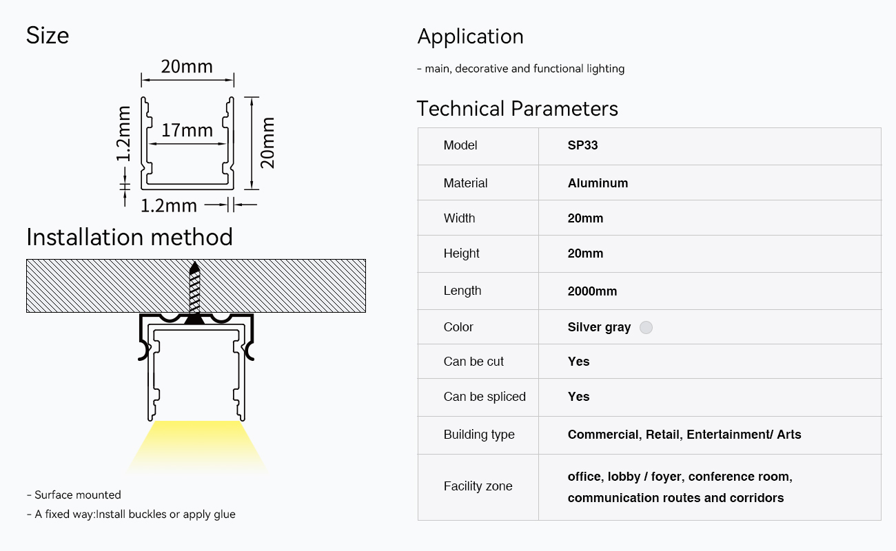 LED Aluminum Channel L2000×20×20mm - SP33-Recessed LED Channel--09