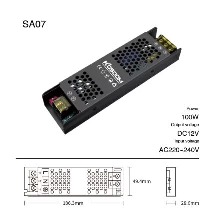 LED Light Power Supply - 100W/PF0.5/IP20/12V - Kosoom SA07-12 Volt Power Supply--SA07