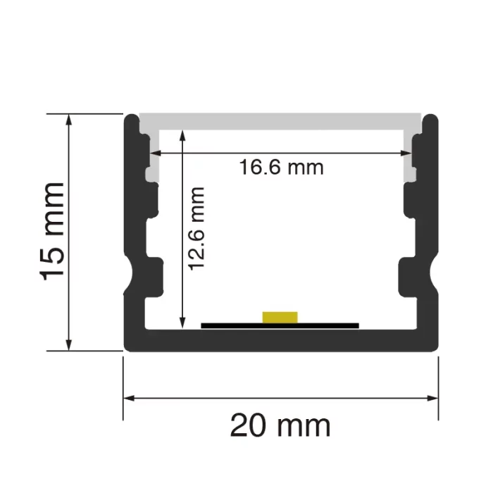 Canal LED en aluminium L2000×20×15mm - SP24-Canal LED encastré--SP24