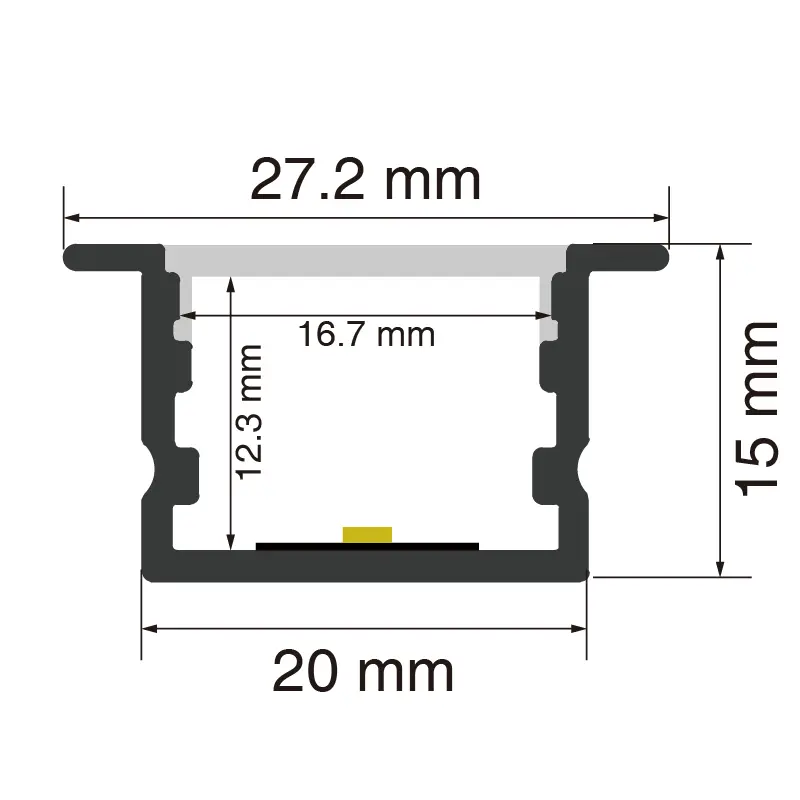 LED-aluminiumkanal L2000×27.2×15mm - SP25-Ytmonterad LED-kanal--SP25