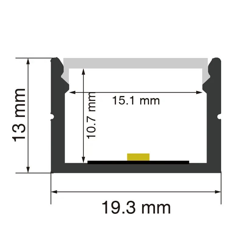 LED aliuminio kanalas L2000 × 19.3 × 13 mm – SP34 – ant paviršiaus montuojamas LED kanalas – SP34