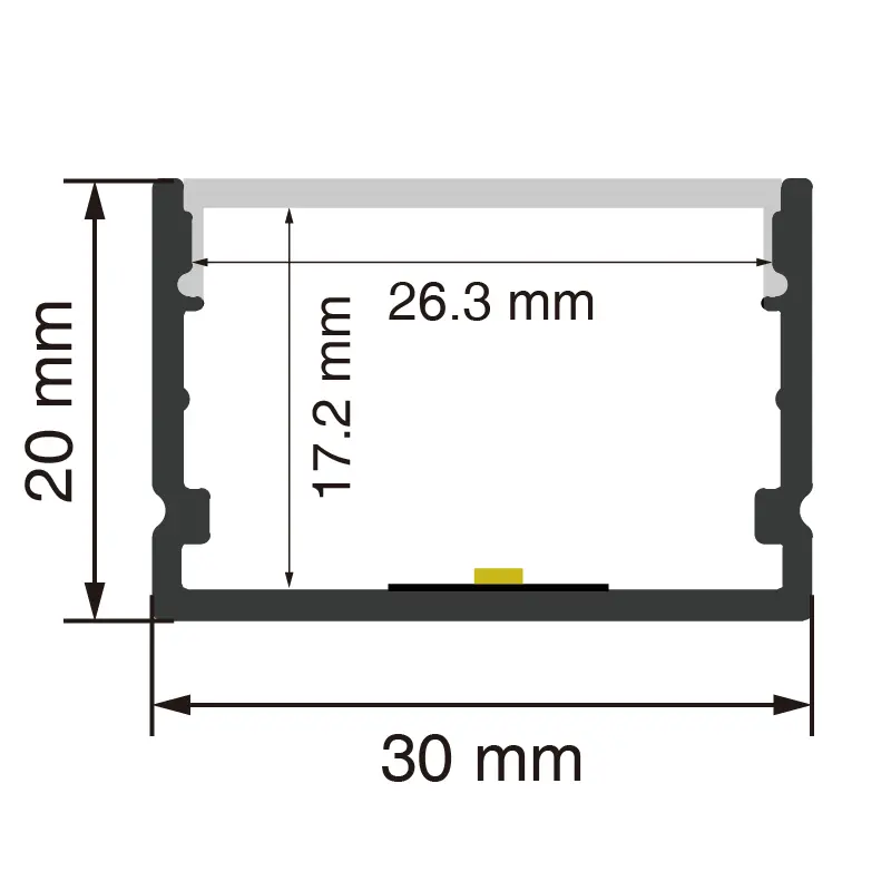 LED aliuminio kanalas L2000 × 30 × 20 mm – SP35 – įleidžiamas LED kanalas be paraščių – SP35