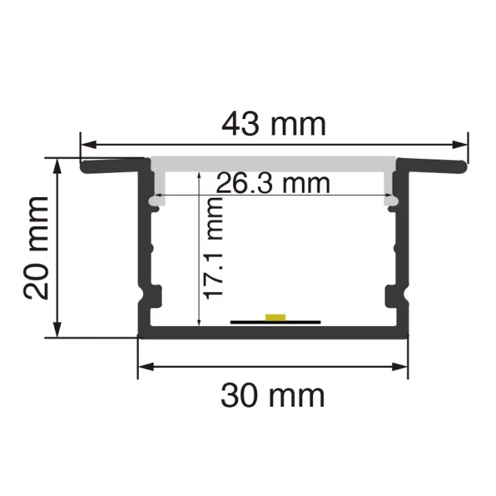 LED Aluminum Channel L2000×43×20mm - SP36-Recessed LED Channel--SP36