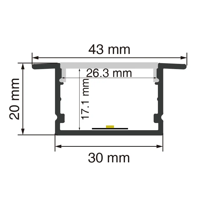 LED aliuminio kanalas L2000 × 43 × 20 mm - SP36-LED profilis - SP36