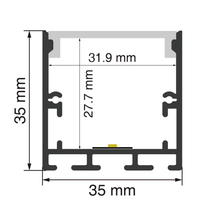 LED alumínium csatorna L2000 × 35 × 35 mm - SP38 - süllyesztett LED csatorna - SP38