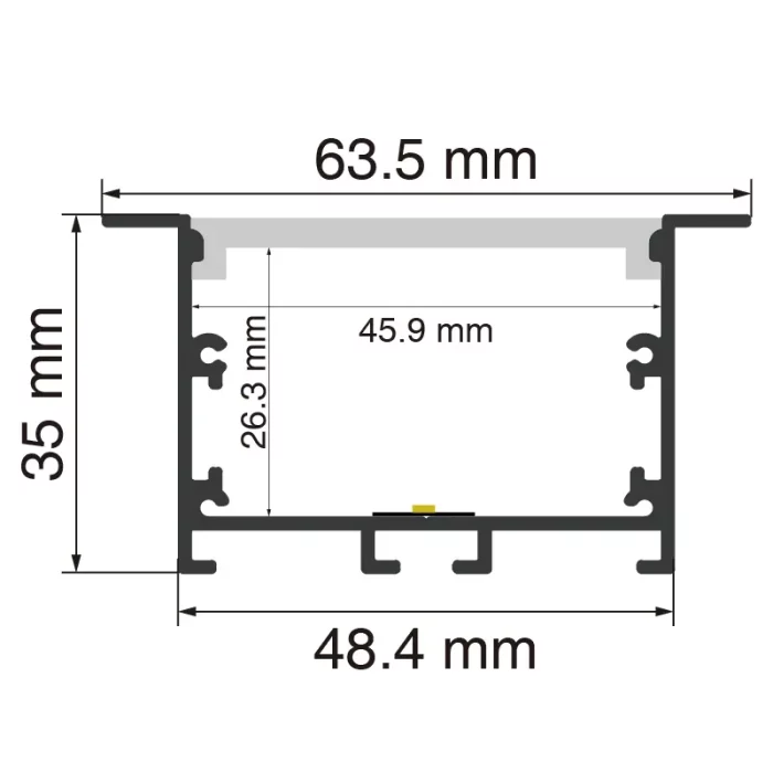 Dirije aliminyòm Chèn L2000 × 63.5 × 35mm - SP43-Recessed LED Channel--SP43