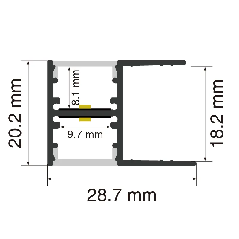 Kaila Aluminum LED L2000×28.7×20.2mm - Hōʻike SP49-LED--SP49