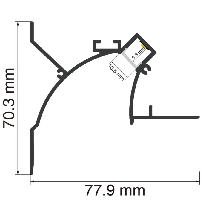قناة LED L2000 × 77.9 × 70.3 مم - ملف تعريف SP54-LED - SP54