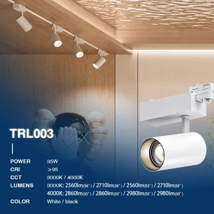 T0302B - 35W 3000K 36˚N/B Ra90 White - Tracking Lumina (复制) -High CRI Led Track Lumina