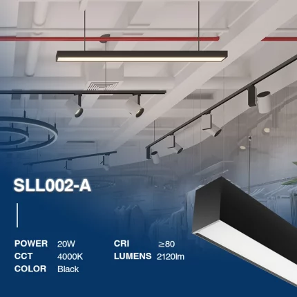 SLL002-A Lineaarne tuli | 4000K | Must | 110° | CRI≥80 | UGR≤27 | PF0.9| 3-aastane garantii - Linear Chandelier söögituba - 02(1)