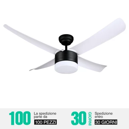 Ventilateur de plafond 52YF-7, lumière LED à intensité variable, moteur DC 30W, pales ABS, MS/BK/WH, ventilateurs de plafond pour salon avec lumières, 4 ventilateurs