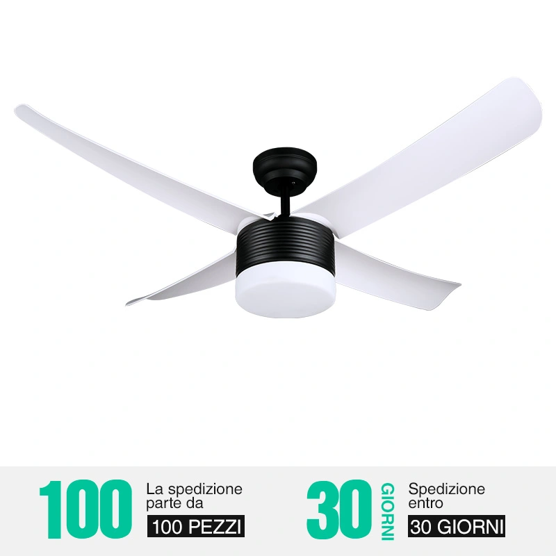52YF-7 Ceiling Fan Dimmable LED Light, DC 30W Motor, ABS Blades - MS/BK/WH-Living Room Ceiling Fans With Lights--4fan