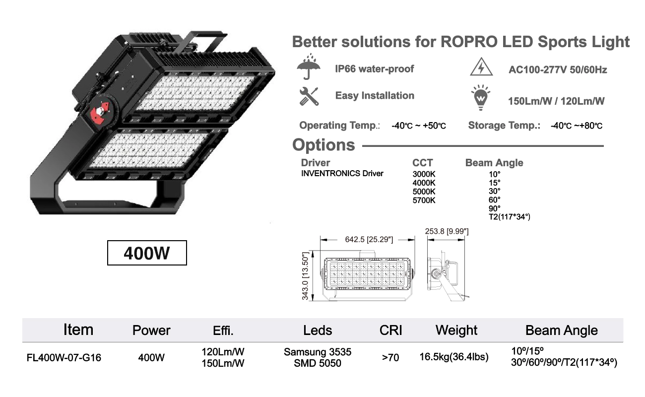 Éclairage de stade LED 400W 3000K-5700K noir - Projecteur-Projecteurs extérieurs--01