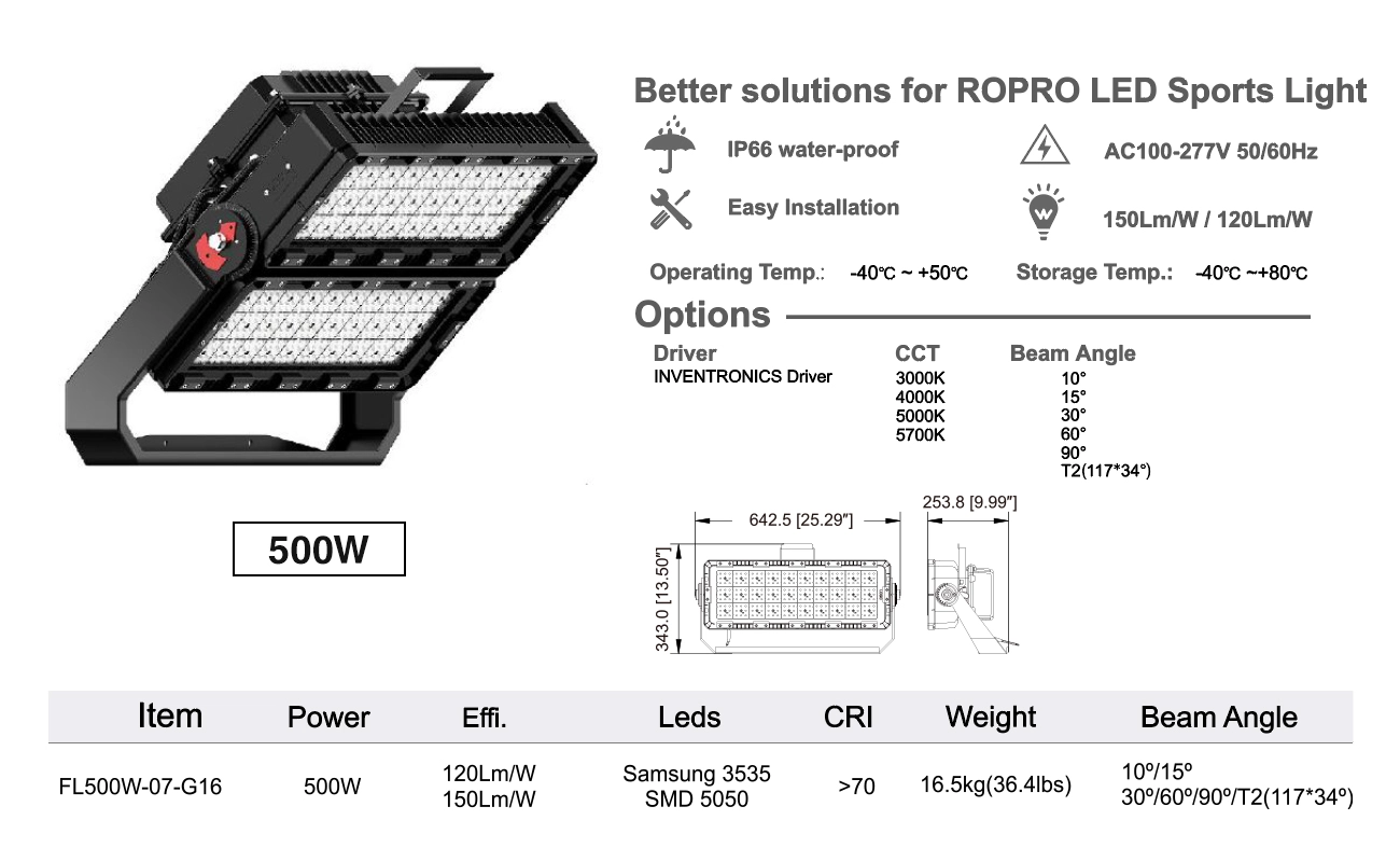 ضوء رياضي LED 500 وات 3000K-5700K أسود - الأضواء الكاشفة الخارجية--01