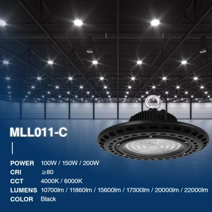 यूएफओ प्रकाश | 100W/150W/200W | काला | आईपी65 | 3 साल की वारंटी-वेयरहाउस हाई बे लाइटिंग-MLL001-C-02