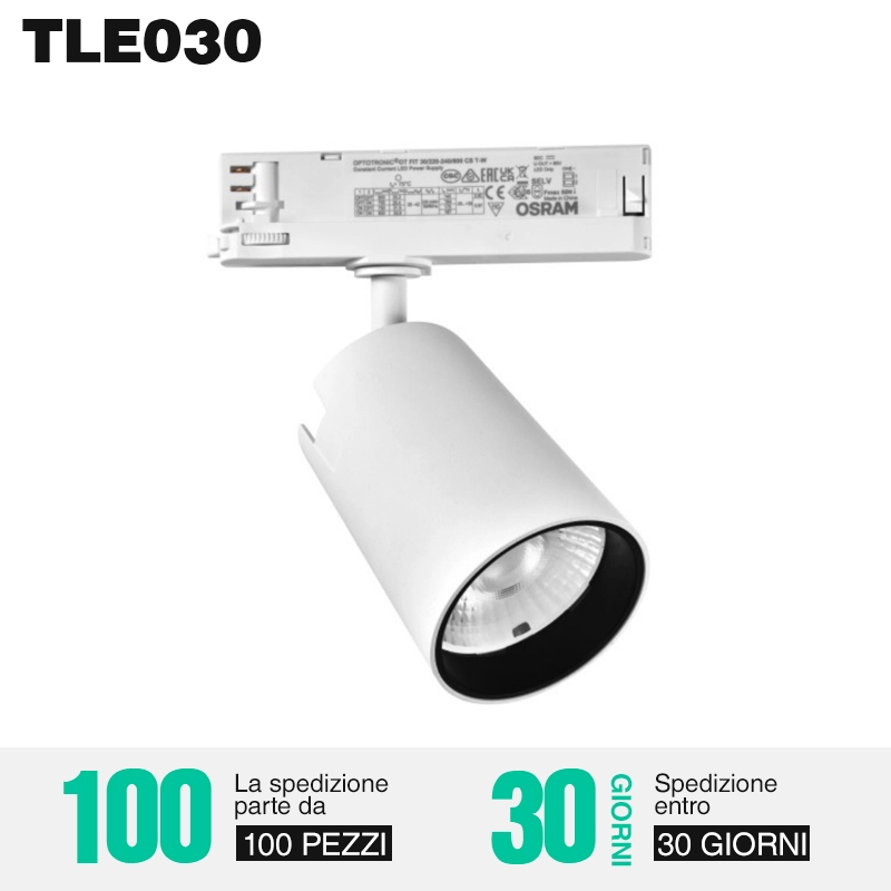 LED bėgių lemputė 30w juodai balta, pritaikoma virtuvės-virtuvės takelio apšvietimui - TLE030